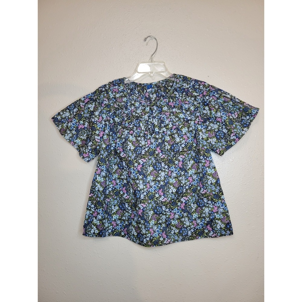 Old Navy Women's Multicolor Floral Smocked Short Sleeve‎ Blouse 100% Cotton Sz M